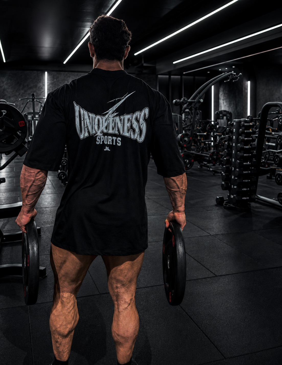 Atleta treinando com camiseta Uniqueness Sports